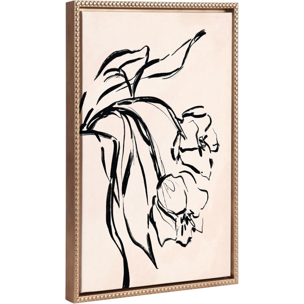 image:imageKate and Laurel Sylvie Beaded LV Floral 3 Vintage Framed Canvas Wall Art by Valerie McKeehan of Lily and Val 18x24 Gold Black Floral Sketch Art for Wall