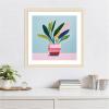 image:imageKate and Laurel Art Playful Potted Plant Still Life by The Creative Bunch Studio Framed Wall Art Print 26 in W x 26 in H Woodgrain Stripe Blonde Frame