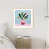 image:imageKate and Laurel Art Playful Potted Plant Still Life by The Creative Bunch Studio Framed Wall Art Print 26 in W x 26 in H Woodgrain Stripe Blonde Frame