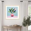 image:imageKate and Laurel Art Playful Potted Plant Still Life by The Creative Bunch Studio Framed Wall Art Print 26 in W x 26 in H Woodgrain Stripe Blonde Frame