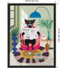 image:imageKate and Laurel Black Cat Reading Newspaper Framed Canvas Wall Art by Rachel Lee 18 x 24 Sylvie Black MidCentury Abstract Animals Art for Wall Decor Living Room Bedroom