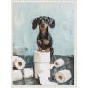 image:imageKate and Laurel Cute Dachshund Dog Toilet Paper Rolls Blue Teal Bathroom Art Framed Canvas Wall Art by The Creative Bunch Studio 18 x 24 Sylvie Beaded White Whimsical Animals Humor Bathroom Art