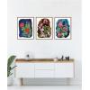 image:imageKate and Laurel Proteas in Blue amp Hollyhock 3 Piece Framed Canvas Wall Art Set by Lucia Gianello Sylvie Dark Gold Whimsical Flower Art for Wall Decor