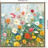 image:imageKate and Laurel Sylvie Boho Wildflower Garden Framed Canvas Wall Art by The Creative Bunch Studio 30 x 30 Beaded Natural Bohemian Boho Flowers Nature Art for Wall Decor Living Room BedroomBeaded Gold