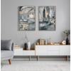 image:imageKate and Laurel Sylvie Harbor Nights Set No 1 and Harbor Nights Set No 2 Framed Canvas Wall Art by Leah Nadeau Set of 2 23x33 Gray Decorative Abstract Art Print for Wall