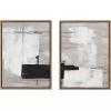 image:imageKate and Laurel Sylvie Line 1 Left and Right Neutral Linen Framed Canvas Wall Art Set by Nikita Jariwala 2 Piece Set 18x24 Black Modern Abstract Monochromatic Geometric Art for WallGold