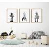 image:imageKate and Laurel Sylvie Sparky Space Robot No 4 Rocket and Robbey Robot Black and White Set Framed Canvas Wall Art Set by Saint and Sailor Studios 3 Piece Set Natural Retro Toy Art Set for Wall