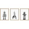 image:imageKate and Laurel Sylvie Sparky Space Robot No 4 Rocket and Robbey Robot Black and White Set Framed Canvas Wall Art Set by Saint and Sailor Studios 3 Piece Set Natural Retro Toy Art Set for Wall