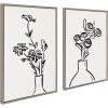 image:imageKate and Laurel Sylvie Still Life Flowers in Vases Framed Linen Textured Canvas Wall Art Set by The Creative Bunch Studio 23x33 Gray Decorative Floral Art for WallGrey