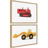 image:imageKate and Laurel Sylvie Vintage Toy Bulldozer Red and Vintage Toy Front End Loader Yellow Framed Canvas Wall Art Set by Saint and Sailor Studios 2 Piece 18x24 Natural Retro Toy Trucks Art