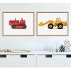 image:imageKate and Laurel Sylvie Vintage Toy Bulldozer Red and Vintage Toy Front End Loader Yellow Framed Canvas Wall Art Set by Saint and Sailor Studios 2 Piece 18x24 Natural Retro Toy Trucks Art
