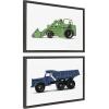 image:imageKate and Laurel Sylvie Vintage Toy Tractor Green and Vintage Toy Dump Truck Blue Framed Canvas Wall Art Set by Saint and Sailor Studios 2 Piece 18x24 Natural Retro Farm Toy ArtGray
