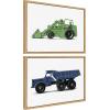 image:imageKate and Laurel Sylvie Vintage Toy Tractor Green and Vintage Toy Dump Truck Blue Framed Canvas Wall Art Set by Saint and Sailor Studios 2 Piece 18x24 Natural Retro Farm Toy ArtNatural