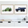 image:imageKate and Laurel Sylvie Vintage Toy Tractor Green and Vintage Toy Dump Truck Blue Framed Canvas Wall Art Set by Saint and Sailor Studios 2 Piece 18x24 Natural Retro Farm Toy ArtNatural