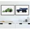 image:imageKate and Laurel Sylvie Vintage Toy Tractor Green and Vintage Toy Dump Truck Blue Framed Canvas Wall Art Set by Saint and Sailor Studios 2 Piece 18x24 Natural Retro Farm Toy ArtGray