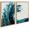 image:imageKate and Laurel Sylvie Wave 1 and 2 Framed Canvas Wall Art Set 2 Piece 18x24 Natural Colorful Blue Crashing Ocean Waves Art for Wall Decor