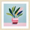 image:imageKate and Laurel Art Playful Potted Plant Still Life by The Creative Bunch Studio Framed Wall Art Print 26 in W x 26 in H Woodgrain Stripe Blonde Frame