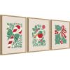 image:imageKate and Laurel Christmas Icons  3 Piece Framed Canvas Wall Art Set by Dominique Vari Sylvie Natural Whimsical Holiday Art for Wall Decor