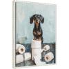image:imageKate and Laurel Cute Dachshund Dog Toilet Paper Rolls Blue Teal Bathroom Art Framed Canvas Wall Art by The Creative Bunch Studio 18 x 24 Sylvie Beaded White Whimsical Animals Humor Bathroom Art
