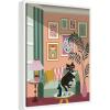 image:imageKate and Laurel Framed Canvas Wall Art Print Cocktail Cat by Rachel Lee 3 Birdies Studio 18 x 24 Sylvie White Frame Whimsical Abstract Art for Wall Decor