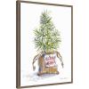 image:imageKate and Laurel Framed Canvas Wall Art Print Merry Seedling In Burlap by Patricia Shaw 18 x 24 Sylvie Walnut Frame Whimsical Holiday Art for Wall Decor