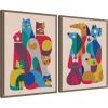 image:imageKate and Laurel Retro Cats amp Dogs 2 Piece Framed Canvas Wall Art Set by Rachel Lee Sylvie Walnut Whimsical Abstract Art for Wall Decor