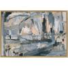 image:imageKate and Laurel Sylvie Harbor Nights Framed Canvas Wall Art by Leah Nadeau 23x33 Gold Decorative Abstract Print for WallGold