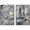 image:imageKate and Laurel Sylvie Harbor Nights Set No 1 and Harbor Nights Set No 2 Framed Canvas Wall Art by Leah Nadeau Set of 2 23x33 Gray Decorative Abstract Art Print for Wall