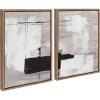 image:imageKate and Laurel Sylvie Line 1 Left and Right Neutral Linen Framed Canvas Wall Art Set by Nikita Jariwala 2 Piece Set 18x24 Black Modern Abstract Monochromatic Geometric Art for WallGold