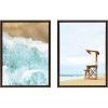 image:imageKate and Laurel Sylvie Ocean Beach Waves from Above and Wood Lifeguard Tower on the Beach Framed Canvas Wall Art Set by The Creative Bunch Studio 2 Piece 18x24 Walnut Brown Chic Coastal Art for Wall