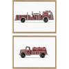 image:imageKate and Laurel Sylvie Red Vintage Toy Fire Engine and Red Vintage Toy Water Truck Framed Canvas Wall Art Set by Saint and Sailor Studios 2 Piece 18x24 Natural Retro Kid Vehicle Art for Wall