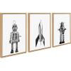 image:imageKate and Laurel Sylvie Sparky Space Robot No 4 Rocket and Robbey Robot Black and White Set Framed Canvas Wall Art Set by Saint and Sailor Studios 3 Piece Set Natural Retro Toy Art Set for Wall