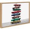 image:imageKate and Laurel Sylvie Stacked Cars Framed Canvas Wall Art by Saint and Sailor Studios 18x24 Natural Modern Colorful Car Toys Art for WallNatural