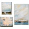 image:imageKate and Laurel Sylvie Sunday Morning Tranquility and Clouds Framed Canvas Wall Art Set by Mary Sparrow 3 Piece Set White Soft Watercolor Landscape Art for Wall