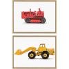 image:imageKate and Laurel Sylvie Vintage Toy Bulldozer Red and Vintage Toy Front End Loader Yellow Framed Canvas Wall Art Set by Saint and Sailor Studios 2 Piece 18x24 Natural Retro Toy Trucks Art
