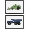 image:imageKate and Laurel Sylvie Vintage Toy Tractor Green and Vintage Toy Dump Truck Blue Framed Canvas Wall Art Set by Saint and Sailor Studios 2 Piece 18x24 Natural Retro Farm Toy ArtGray