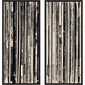 image:imageKate and Laurel 33 RPM Black and White Panel No 1 amp 2 2 Piece Framed Canvas Wall Art Set by Robert Cadloff Sylvie Black Vintage Music Art for Wall Decor