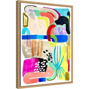 image:imageKate and Laurel Abstract 10 Framed Canvas Wall Art by Emma Daisy 18 x 24 Sylvie Natural Modern Contemporary Abstract Art for Wall Decor Living Room Bedroom