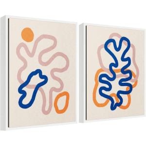 image:imageKate and Laurel Abstract Line Art 1 and 2 Set of 2 18x24 Framed Canvas Wall Art Set by July Art Prints Sylvie White Modern Abstract Art for Wall Decor Living Room Bedroom