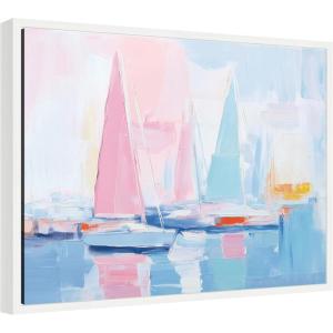image:imageKate and Laurel Abstract Sailboat Harbor Landscape Pastel and Pops of Color Framed Canvas Wall Art by The Creative Bunch Studio 24 x 18 Sylvie White Coastal Abstract Beach Art for Wall DecorWhite