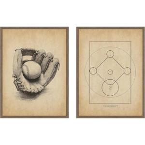 image:imageKate and Laurel Antique Baseball 2 Piece Framed Canvas Wall Art Set by The Creative Bunch Studio Sylvie Walnut Vintage Sport Art for Wall Decor