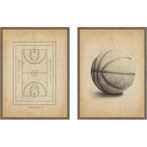 image:imageKate and Laurel Antique Basketball 2 Piece Framed Canvas Wall Art Set by The Creative Bunch Studio Sylvie Walnut Vintage Sport Art for Wall Decor