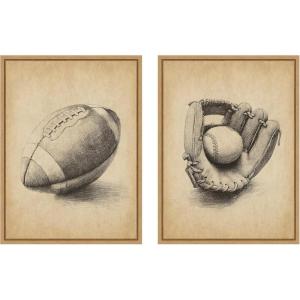 image:imageKate and Laurel Antique Football 2 Piece Framed Canvas Wall Art Set by The Creative Bunch Studio Sylvie Walnut Vintage Sport Art for Wall DecorSylvie Natural