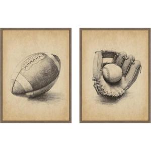 image:imageKate and Laurel Antique Football 2 Piece Framed Canvas Wall Art Set by The Creative Bunch Studio Sylvie Walnut Vintage Sport Art for Wall DecorSylvie Walnut