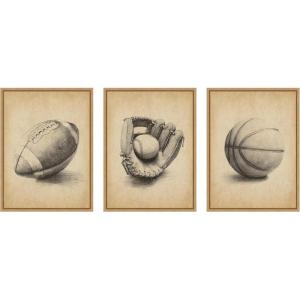 image:imageKate and Laurel Antique Football 3 Piece Framed Canvas Wall Art Set by The Creative Bunch Studio Sylvie Walnut Vintage Sport Art for Wall DecorSylvie Natural