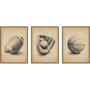 image:imageKate and Laurel Antique Football 3 Piece Framed Canvas Wall Art Set by The Creative Bunch Studio Sylvie Walnut Vintage Sport Art for Wall DecorSylvie Walnut