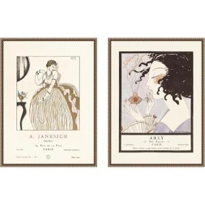 image:imageKate and Laurel Arly 1921 Alexandre Jacovleff amp A Janesich 1920 Edouard Halouze 2 Piece Framed Canvas Wall Art Set by Nostalgia Prints Sylvie Beaded Dark Gold Vintage Person Art for Wall Decor