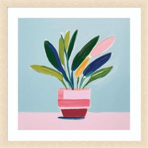 image:imageKate and Laurel Art Playful Potted Plant Still Life by The Creative Bunch Studio Framed Wall Art Print 26 in W x 26 in H Woodgrain Stripe Blonde Frame