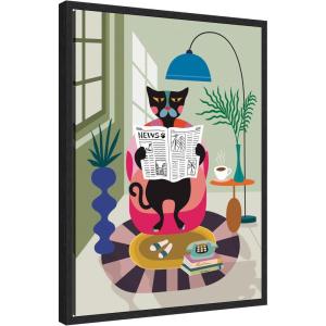 image:imageKate and Laurel Black Cat Reading Newspaper Framed Canvas Wall Art by Rachel Lee 18 x 24 Sylvie Black MidCentury Abstract Animals Art for Wall Decor Living Room Bedroom