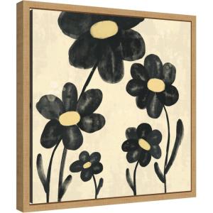 image:imageKate and Laurel Black Flowers Framed Canvas Wall Art by Carrie Cantwell 16 x 16 Sylvie Natural Modern Abstract Flowers Art for Wall Decor Living Room Bedroom